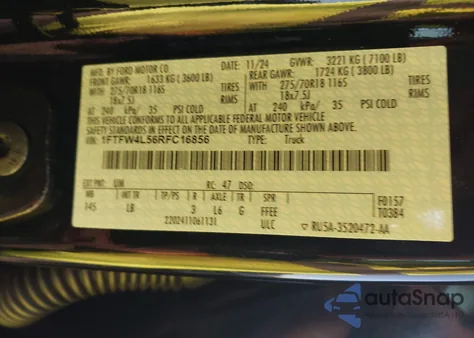 2024 Ford F-150 Tremor из США, поврежденный, VIN 1FTFW4L56RFC16856